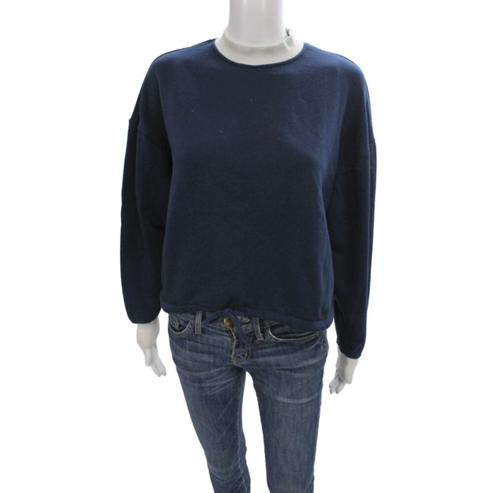 Wesley Women Pullover Sweatshirt Blue Mock Neck Drawstring Long Sleeve Size 2XS